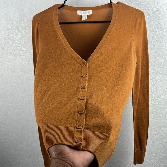 Forever 21 Women's V-Neck Button-Up Cardigan Brown Sz S Long Sleeve Office Core - Picture 5 of 8